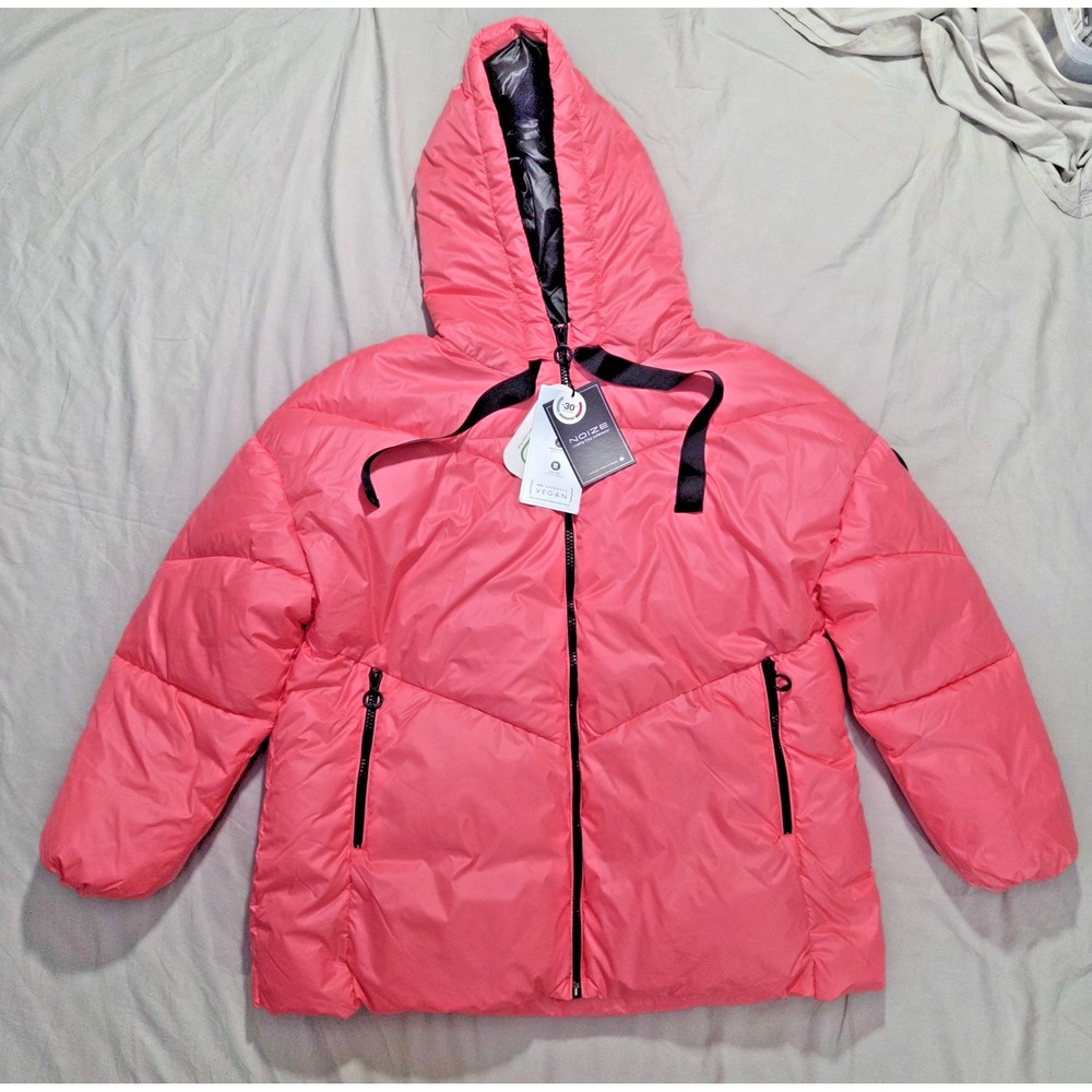 Noize Womens Hooded Puffer Jacket Winter Coat Neon Pink Cruelty Free Sz XL NWT